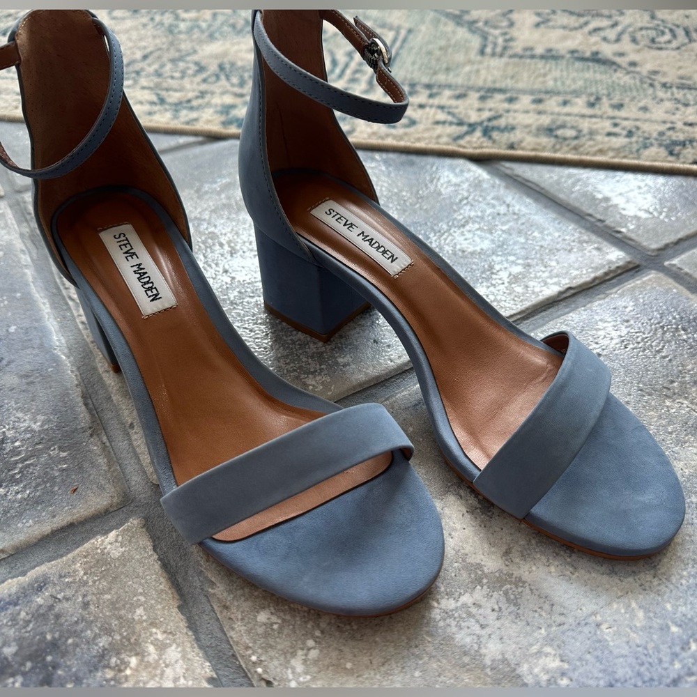 Steve Madden Light Blue Suede Block Heel Sandals